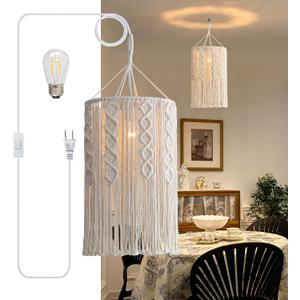 Boho Lamp Shade,Boho Hanging Lamp Handmade Macrame Lamp Shade Plug in Pendant Light,Bohemian Hanging Lights with Plug in Cord Light Fixtures for Boho Bedroom Decor Living Room (Type5)