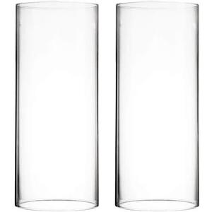 CYS EXCEL 2 PCS (H:10" D:4") Open Ended Glass Hurricane Candleholder Tube Shade | Open Flame Candle Chimney Tube Cover | Bottomless Cylinder