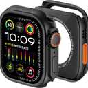 amBand 3 in 1 Metal Case Compatible with Apple Watch Series 9/8/7 45mm, W1 Protector Rugged Bumper with Watch Crown + Back Cover, Black