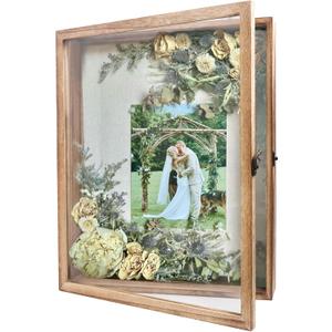 GraduatePro Shadow Box Frame 13x16 Display Case with Linen Back, Real Glass Window Door with Hinge, Picture Frame Wedding Bouquet Memorabilia Medals Photos Memory Box for Keepsakes, Carbonized Black