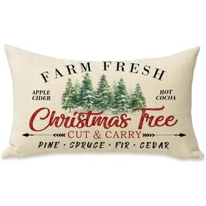 Fahrendom Christmas Tree Lumbar Decorative Rectangle Pillow Cover 12 x 20, Xmas Farm Fresh Porch Patio Outdoor Pillowcase, Farmhouse Winter Holiday Sofa Couch Cushion Case Home Decor