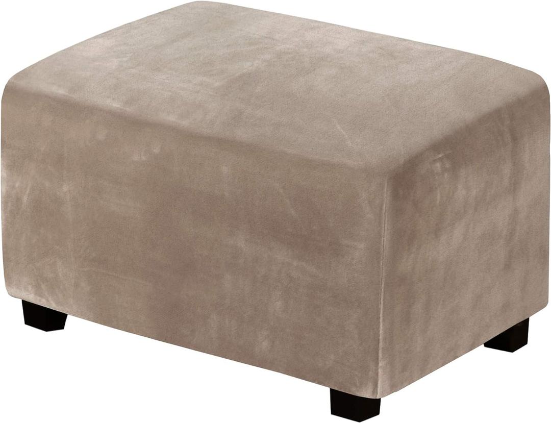 H.VERSAILTEX Real Velvet Plush 1 Piece Form Fit Stretch Rectangle Folding Storage Covers Ottoman Slipcovers Removable Footstool Protect Footrest Covers Elastic Bottom, Machine Washable(X-Large, Taupe)