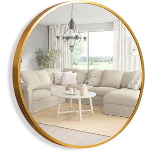 NeuType Round Mirror Circle Mirror Metal Framed Wall Mirror Large Vanity Hanging Decorative Mirrors for Entryway Living Room Bedroom Bathroom Home Modern (Gold, 70cm)