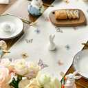 Artoid Mode Bunny Eggs Flowers Basket 210 GSM Easter Table Runner, Seasonal Spring Kitchen Dining Table Decoration for Home Party Decor 13x48 Inch (Beige)