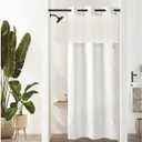 River Dream Stall Shower Curtain with Snap in Liner,No Hooks Needed Shower Curtain for Bathroom,Hotel Grade,Machine Washable,36" W74" H,White,with White Stripe and Magnets