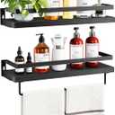 AMADA HOMEFURNISHING Bathroom Shelves with Towel Bar, Floating Shelves, Wall Shelves for Bathroom/Living Room/Kitchen/Bedroom, Black, Set of 2 - AMFS01B, 2 Pack Shelves