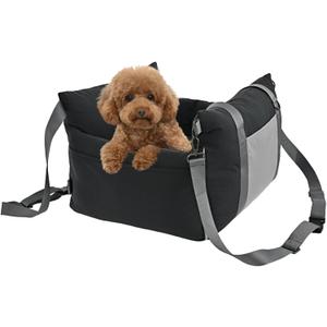 Amazon Basics Dog Car Seat, Pet Booster for Small-Medium Dogs with Leash & Washable Cover, Black