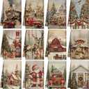 VitalCozy 12 Pcs Vintage Christmas Kitchen Towels and Tea Dishcloths Nutcracker Christmas Tree Reindeer Truck Hand Dish Towels Decoration for Xmas Home Housewarming Gift Supplies, 14.2 x 21.3 Inch