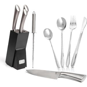 Moss & Stone Professional Kitchen Knife Chef Set, 6 Pcs Small Knife Set With Block, Premium Kitchen Knife Set Stainless Steel, Scratch Resistant & Rust Proof, Knife Block With Sharp Cooking Knives Bun