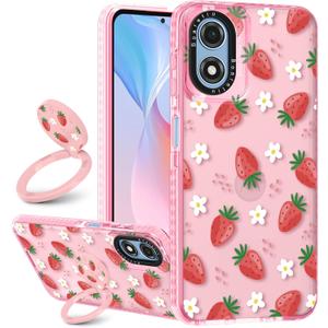 Boaretiu Cute Kawaii for Moto G Play 2024 Case with Stand - Fashion Cool 360 Rotate Ring Holder Kickstand Design for Women Girls Boys Teens Girly for Motorola Moto G Play Case, Strawberry