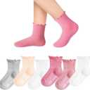 Witwot 6 Pairs Baby Girl Ruffle Crew Socks Toddler Girls Dress Sock Cotton | Size 6M - 7Y