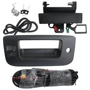 Backup Camera with Tailgate Handle & Bezel Trim & Lock Cylinder Compatible with 2007-2014 Chevrolet Chevy Silverado, GMC Sierra Truck 1500 2500 3500 Tailgate Parts