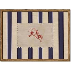 Vintage Western Wall Decor, Striped Rodeo Wall Art Mid Century Southwestern Cowboy Poster Canvas Prints Retro Horse Riding Artwork for Bedroom Living Room Farmhouse 12x16 inch Framed