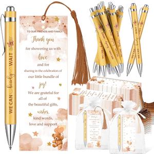 50 Sets Baby Shower Favors for Guests Includes 50 Baby Shower Ballpoint Pens 50 Thank You Bookmarks 50 Organza Bags for Gender Reveal Gifts Guest Prizes(Bear,Brown)