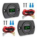 2 Pack DC 12V 24V Waterproof Car Voltmeter with Green LED Digital Display Panel and Mounting Plate Round Voltage Gauge Meter with Terminal for Boat Marine Motorcycle Truck(Green Light)