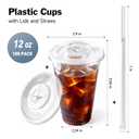 Kitchen Freshness 100 Pack 32 oz Clear Plastic Cups with Lids and Straws (EXP 01/01/36)