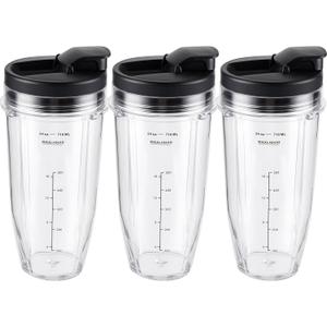 Ninja Blender Cups Replacement 24oz Compatible with Ninja BN401, BL450, BL456, BL480, BL2012, BN751, BN801, SS101, SS151 3 Pack with To-Go Lids