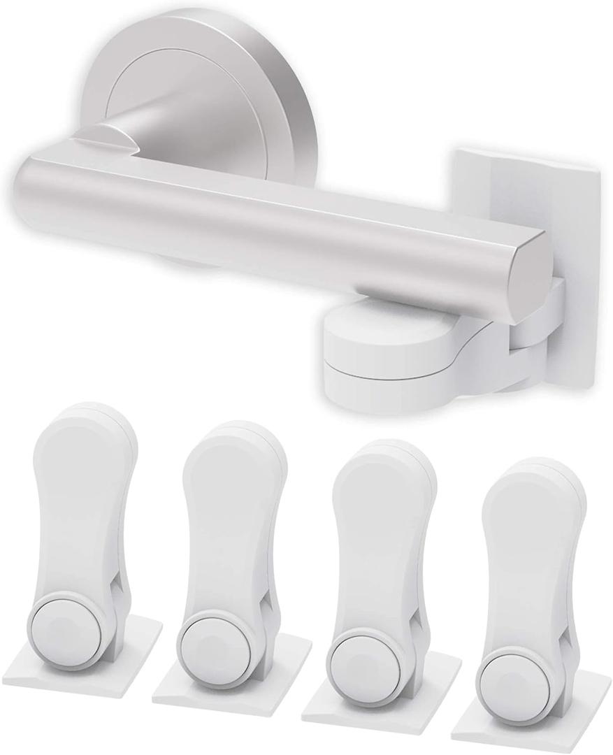Inaya Child Proof Door Lever Lock (4-Pack) - Door Handle Lock - 3M Adhesive - Minimalist Design - No Drilling Child Safety Door Handle Locks (One Side)