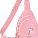 Birthday Gifts for for Girls Women- 7 8 9 10 11 12 13 Year Old Girls Small Initial Sling Bag Cross Body Bag Fanny Pack for Girls J (Pink)