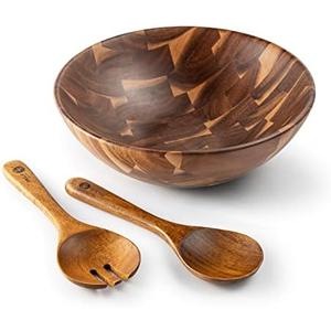 BF BILL.F SINCE 1983 Wooden Salad Bowl 12'' Acacia Wood Salad Bowls Set Large Salad Serving Bowl for Fruits Mixing Bowl with Servers-3-Piece Big Salad Bowl Set