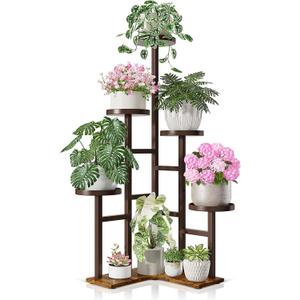 5 Tiered Corner Plant Stand with 7.1 Inch Wide Tray,Tall Plant Stand for Corner Indoor, Metal Plant Shelf Outdoor for Patio Office LivingRoom - BrownDisk