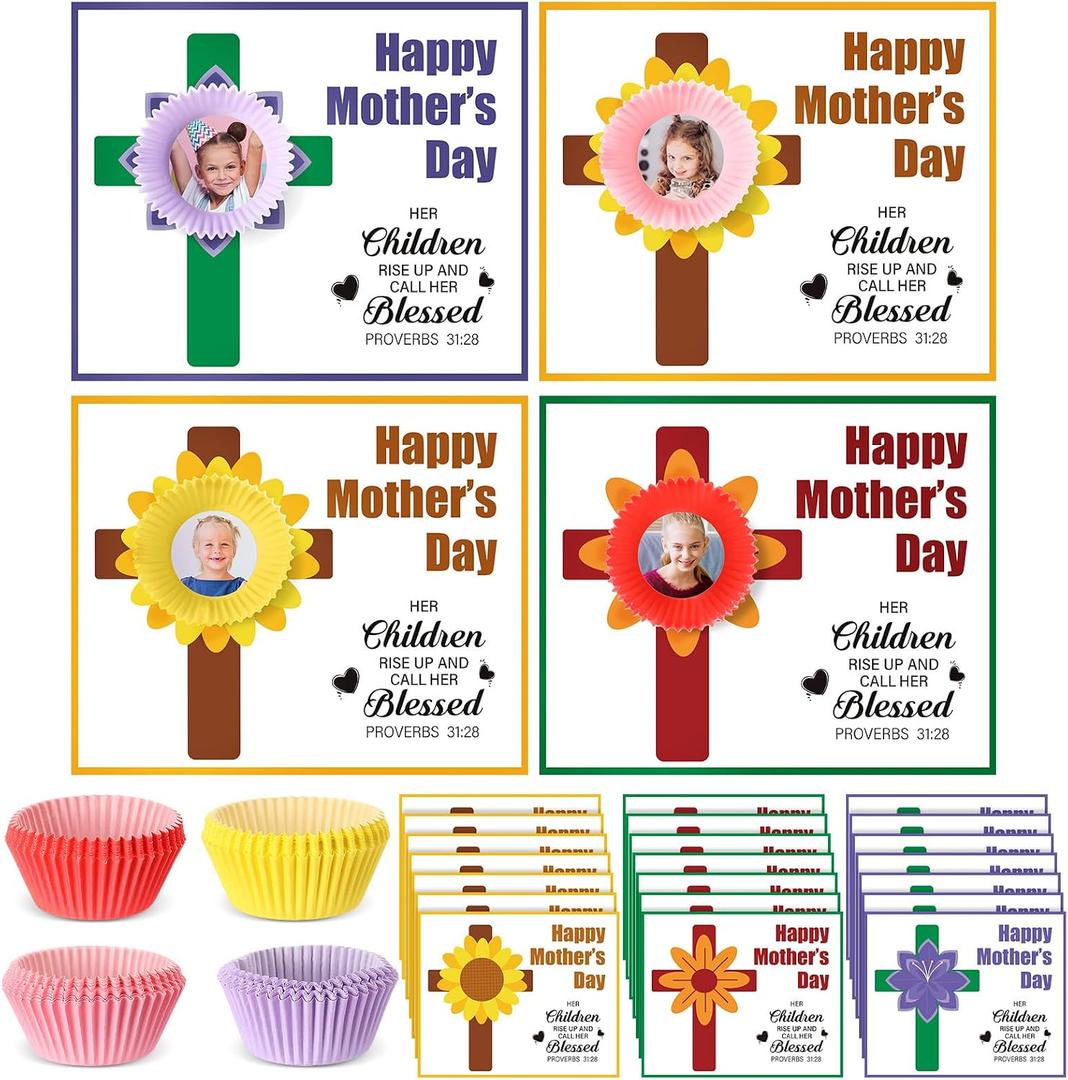 Jingmore 30 Set DIY Mother's Day Flower Craft Thankful Gift Kits Flower Picture Frames Crafts Mother's Day Cards for Church Gifts Christian Classroom Sunday School Toddlers Home Fun Activities, 8.27 x 6.3 Inches