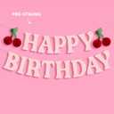 xo, Fetti Happy Birthday Cherry Banner - Pink Glitter, 6.5 Ft. | 3D Cherry Garland, Bday Decoration, Accordion Party Sign, Pop Up Photoshoot Backdrop