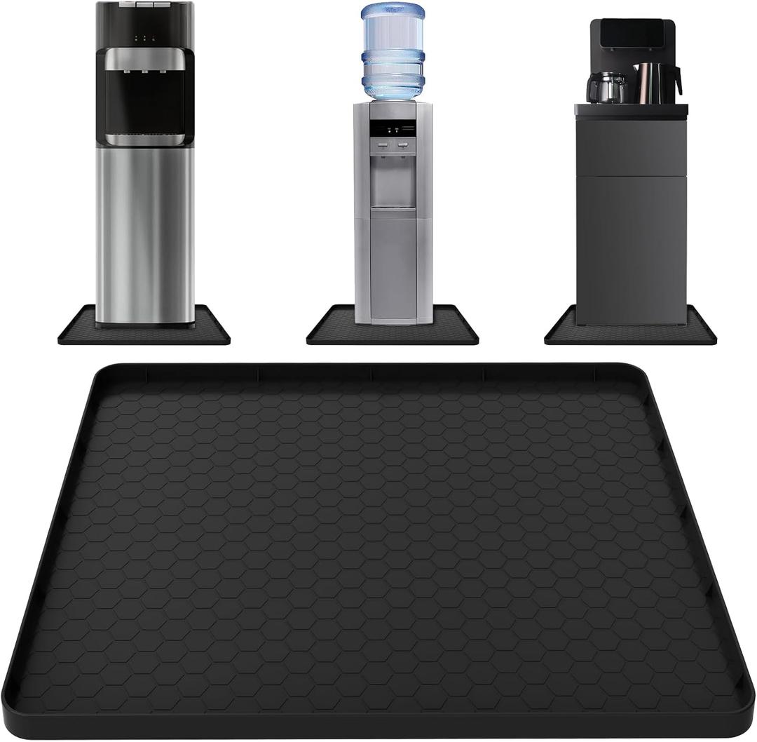Water Cooler Mat - (22" x 19") Non-Slip Water Cooler Mat with Raised Edge for Foor Protector, Under Water Dispenser Mat Used for Bedrooms, Kitchens,Offices, Bars (Black)