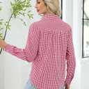 LOMON Womens Long Sleeve Button Down Shirts Casual Loose Fit Cotton Collared Blouses (Red, S)