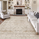 8x10 ft. Washable Beige Vintage Area Rug for Living Room Bedroom Large Traditional Low Pile Soft Carpet Non-Slip Thin Retro Distressed Accent Throw Rug for Dining Room Office Kitchen Indoor