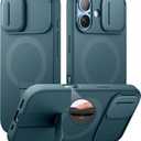 SURITCH for iPhone 17 Case with Camera Control Cover, Camera Slide Cover and Adjustable Kickstand, Compatible with MagSafe, Shockproof Bumper Protective Cases 6.3 Inch, Lake Green