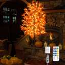 6FT 144LED Maple Tree Light - Thanksgiving Decor Artificial Tree with Pumpkins, Acorns, Remote 8 Flashing Modes, Timing, for Wedding Party Outdoor Fall Decor (Upgraded Silk-Screened Leaves)