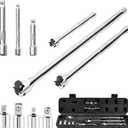 KOOPOOL 10 Piece Breaker Bar Set, 3/8", 1/2" and 1/4" Drive, 180 Rotatable Head, 6'', 10'', 15'' Length, 3 Extension Bars, Organizer Case