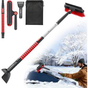 TrySpace All-Around High-Efficiency Cleaning 39 inch Extendable Snow Brush and Ice Scraper with Squeegee, Ice Scrapers for Car Windshield, Truck, SUV Snow Removal Tool, Winter Car Accessories