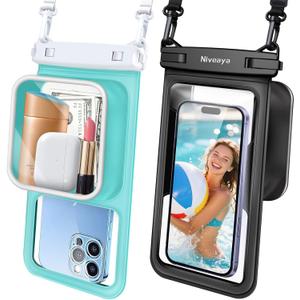 Niveaya 2 Pack IPX8 Waterproof Phone Pouch, Large Space Cell Phone Pouch Floating, Water Proof Phone Case with Lanyard, Phone Dry Bag Beach Cruise Ship Essentials(Up to 8.5") (Black + Green)