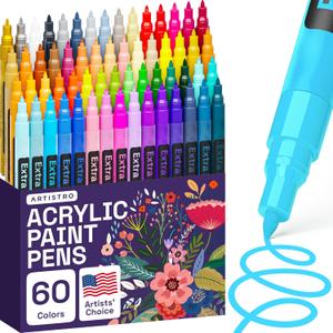 ARTISTRO 60 Acrylic Paint Pens, Art Set Acrylic Paint Markers, Fabric Markers for Textile, Canvas, Rock, Glass, Wood, Paper, Pumpkin, DIY, Paint Markers for Kids and Adults