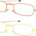 2 Pack Folding Reading Glasses Stainless Steel Mini Anti-Blue Light Blocking Reader for Men Women