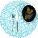 Restaurantware Spinweave 15 Inch Dining Table Placemats Set Of 6 Round Kitchen Table Mats - Semi-Disposable Handwoven Sky Blue Paper Circle Placemats Durable Table Mats For Holidays Or Weddings (Large)