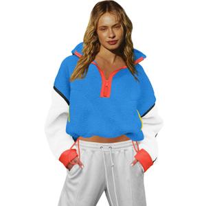 LAMISSCHE Half Zip Sweatshirt Women Oversized Sherpa Jacket V Neck Fleece Pullover Hoodie with Pockets, Size: Small