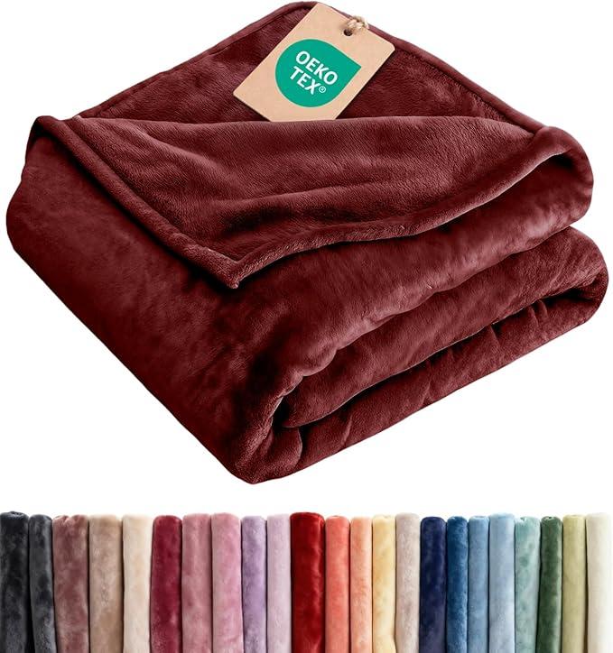 Fleece Blanket Full Size - Ultra-Soft Flannel Fleece Blanket - Burgundy | Soft, Warm, Outdoor Picnic Blanket for Camping, Travel, Lightweight, Cozy, Anti-Static, Home Decor Gifts for Men & Women