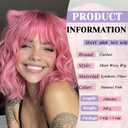Pink Wig with Bangs Short Bob Wigs for Women 14 Inch Pastel Pink Bob Wigs Synthetic Wavy Curly Cosplay Wig Shoulder Length Short Wavy Wigs for Girls Daily Party Costume Colorful Wigs
