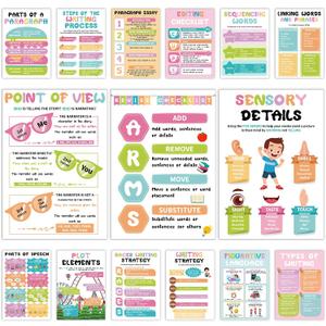 Affrolling 15 Pcs Colorful Writing Process Posters Classroom Decor 11x16