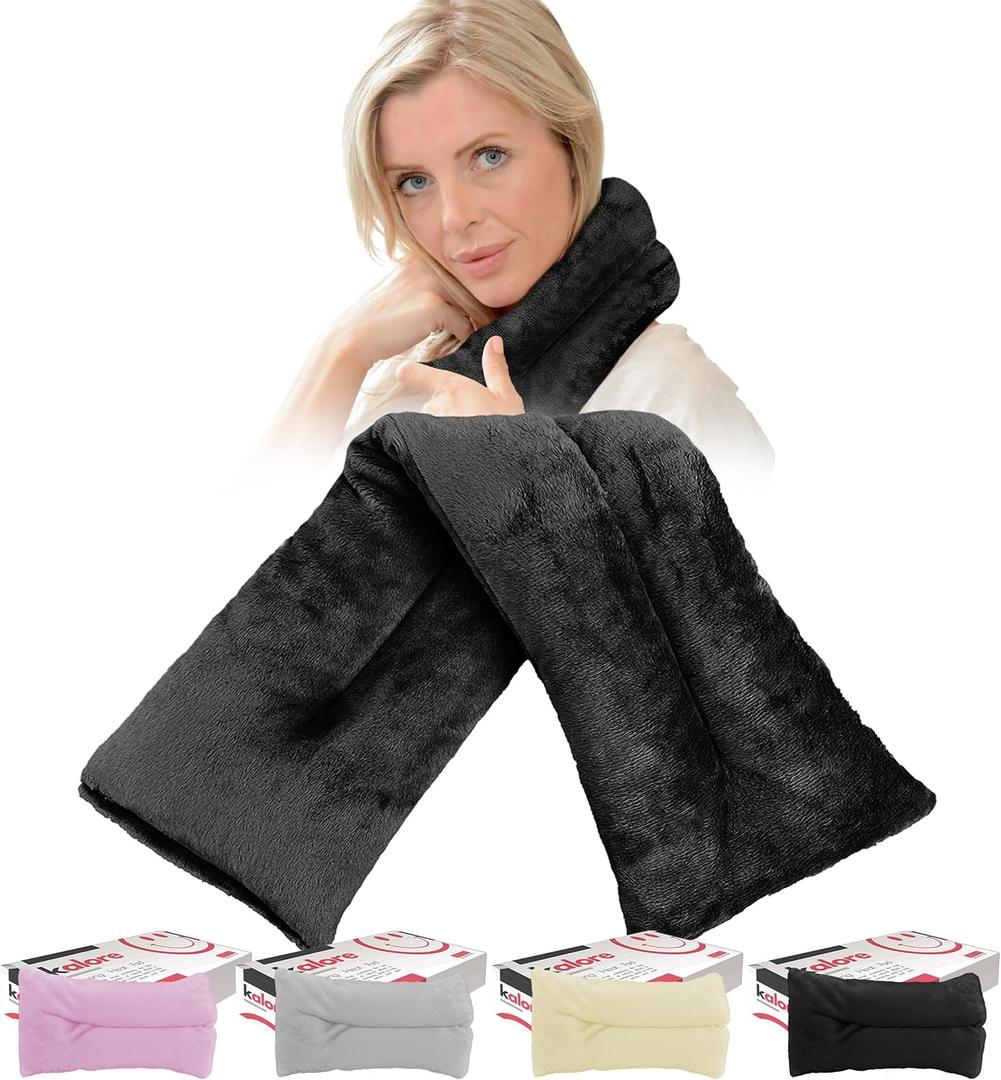 Microwavable Heating Pads for Winter Warmth, Back, Stomach & Head Comfort  Kalore Neck Wrap with Velboa Faux Fur Cover  Even Heat Distribution Hot Compress Bag  Wheat Heat Pad  Unscented  Black
