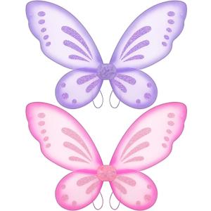 Sumind 2 Pcs Butterfly Fairy Wings Butterfly Wing Dress up Halloween Party Costume Accessory Angel Costume for Kids(Light Purple, Pink)
