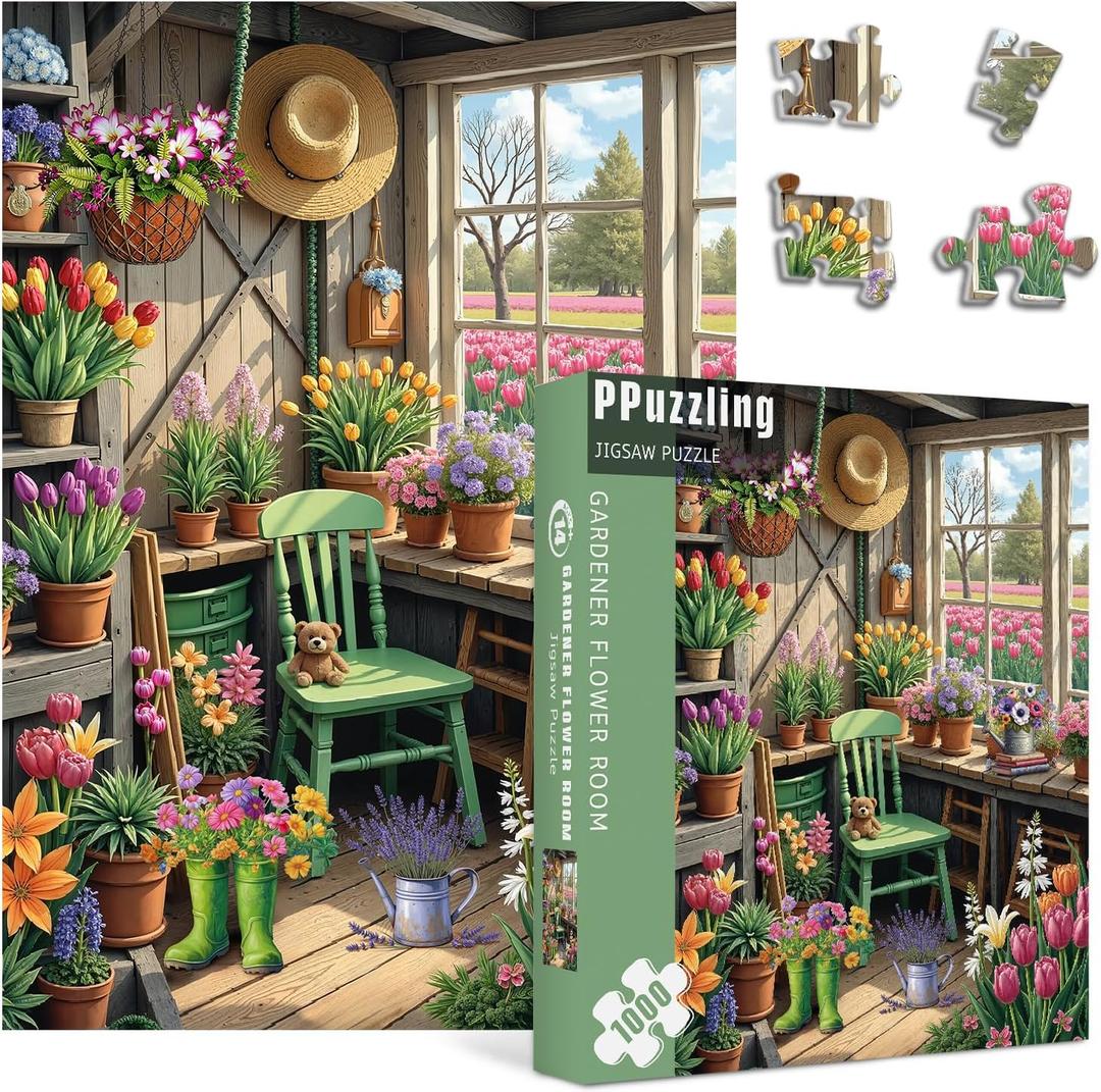 Flower Plant Garden Puzzle 1000 Pieces for Adults, Colorful Greenhouse Jigsaw Puzzle Botanical, Challenging Floral Room Puzzle as Wall Decor