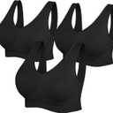 Womens Sports Bras, Yoga Comfort Seamless Stretchy Sports Bra for Women 3 Pack (Large, Black)
