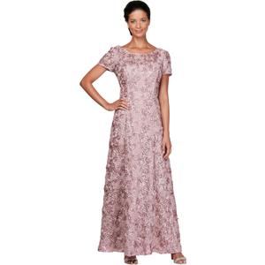 Alex Evenings Women's Long Rosette Mother of The Bride Dress with Short Sleeves (14)