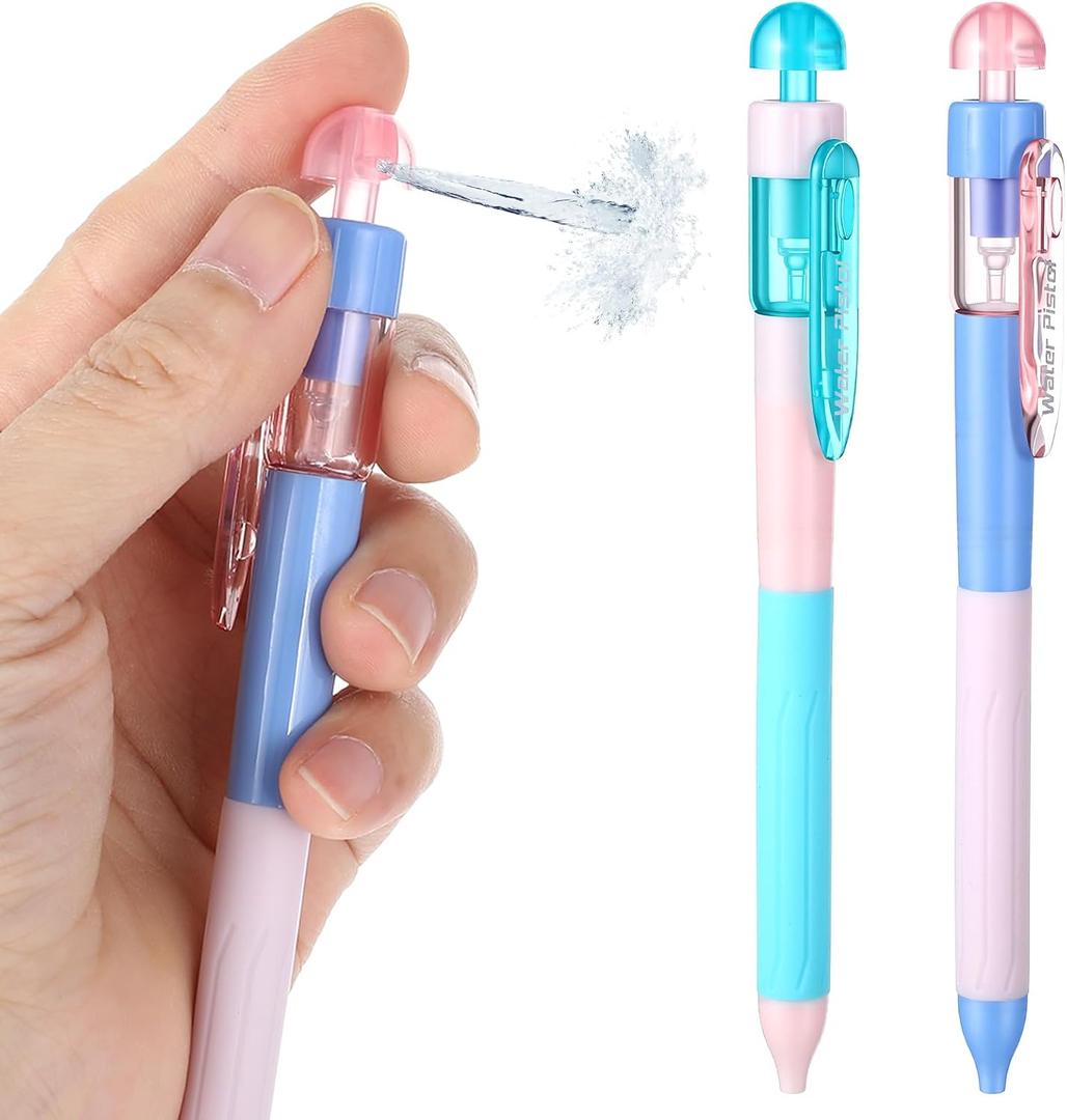 6 x 2 Pcs Pen That Sprays Water, Water Spary Kids Toy Pen, 2 in 1 Funny Prank Retractable Pens for Pranks and Tricks, Writing and Spraying, Blue & Pink, Medium, (Mix Colors)
