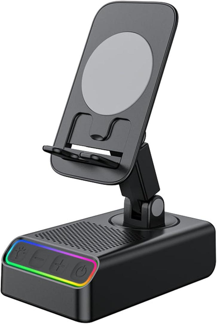 JINSERTA Portable Smart Induction Speaker Mobile Phone Holder RGB Colorful Ambient Light Wireless Bluetooth Speaker Phone Reverse (Black)