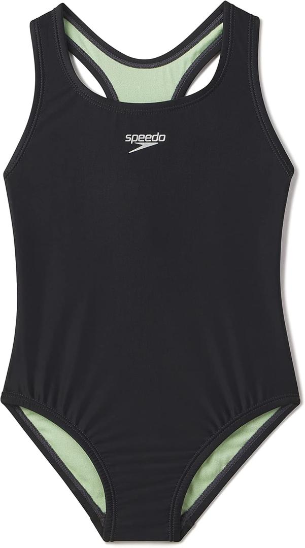 Speedo Girl's Swimsuit One Piece Closed Racerback (8, 2023 Anthracite)
